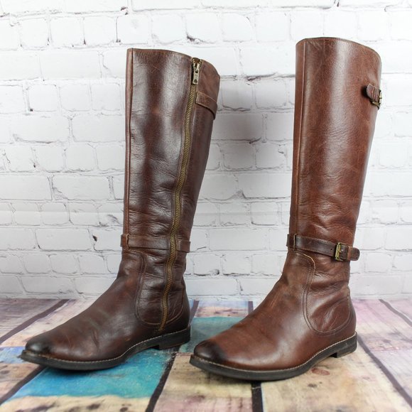 Cole Haan Air Petra Brown Leather Buckle Belt Side Zip Tall Riding Boots 6 B - Picture 2 of 9